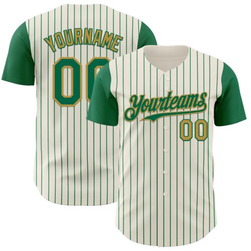 TwoTone1156 Custom Cream Kelly Green Pinstripe Old Gold Authentic Two Tone Baseball Jersey