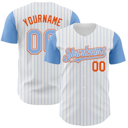 TwoTone1162 Custom White Light Blue Pinstripe Orange Authentic Two Tone Baseball Jersey