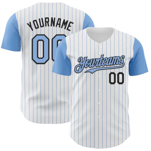 TwoTone1164 Custom White Light Blue Pinstripe Black Authentic Two Tone Baseball Jersey