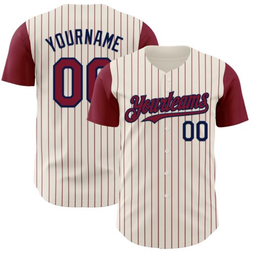 TwoTone1167 Custom Cream Crimson Pinstripe Navy Authentic Two Tone Baseball Jersey