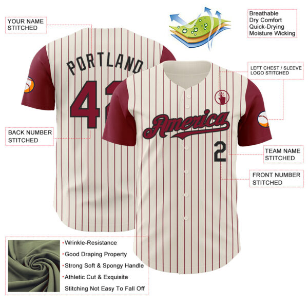 Custom Cream Crimson Pinstripe Black Authentic Two Tone Baseball Jersey