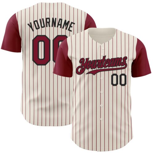 TwoTone1168 Custom Cream Crimson Pinstripe Black Authentic Two Tone Baseball Jersey
