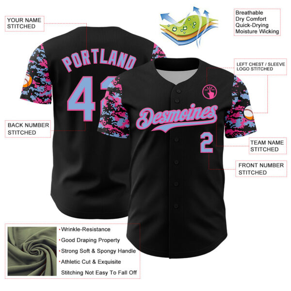 Custom Black Light Blue-Pink Digital Camo Two Tone Authentic Baseball Jersey