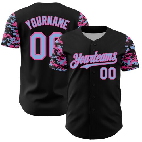 TwoTone1360 Custom Black Light Blue-Pink Digital Camo Two Tone Authentic Baseball Jersey