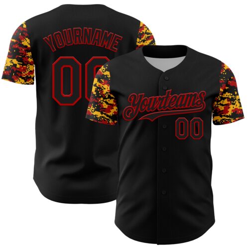 TwoTone1361 Custom Black Red-Gold Digital Camo Two Tone Authentic Baseball Jersey