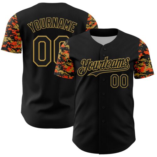 TwoTone1362 Custom Black Old Gold-Orange Digital Camo Two Tone Authentic Baseball Jersey
