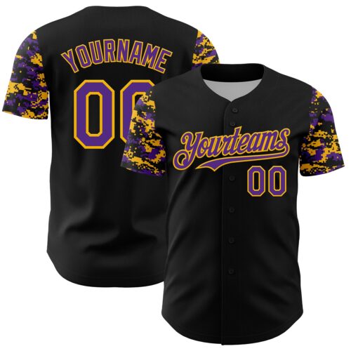 TwoTone1363 Custom Black Purple-Gold Digital Camo Two Tone Authentic Baseball Jersey