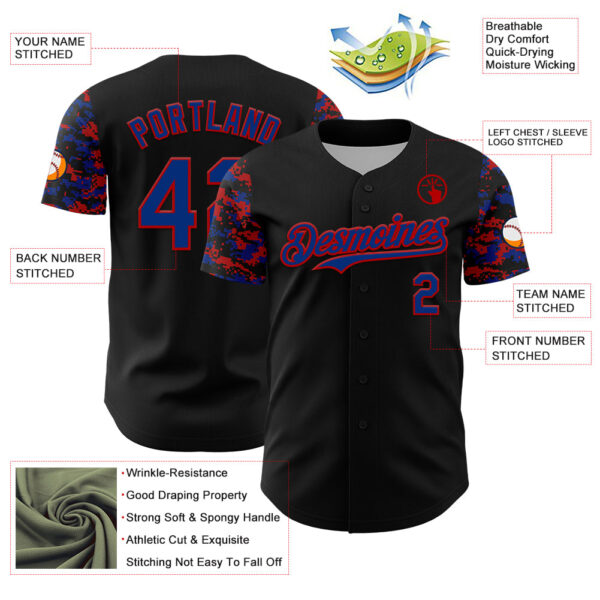 Custom Black Royal-Red Digital Camo Two Tone Authentic Baseball Jersey