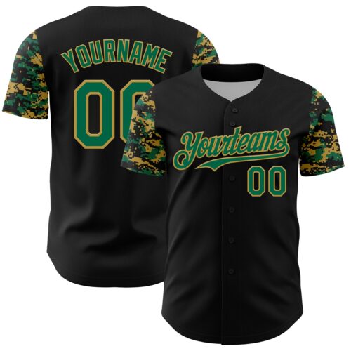 TwoTone1365 Custom Black Kelly Green-Old Gold Digital Camo Two Tone Authentic Baseball Jersey