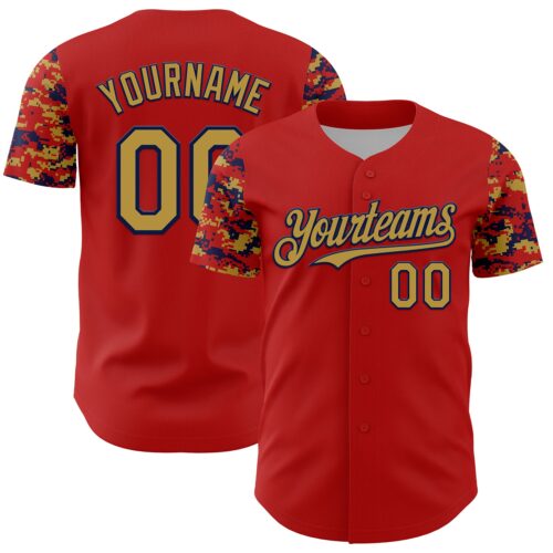 TwoTone1366 Custom Red Old Gold-Navy Digital Camo Two Tone Authentic Baseball Jersey