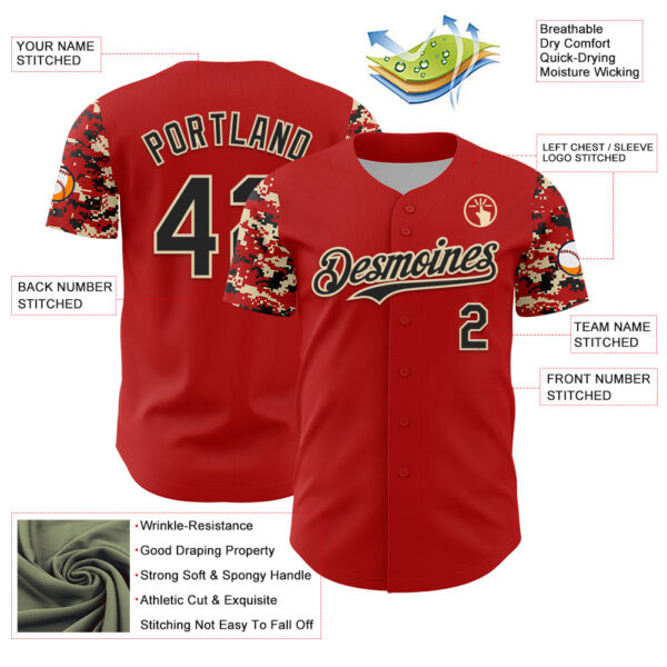 Custom Red Black-Cream Digital Camo Two Tone Authentic Baseball Jersey