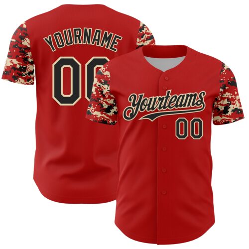 TwoTone1367 Custom Red Black-Cream Digital Camo Two Tone Authentic Baseball Jersey
