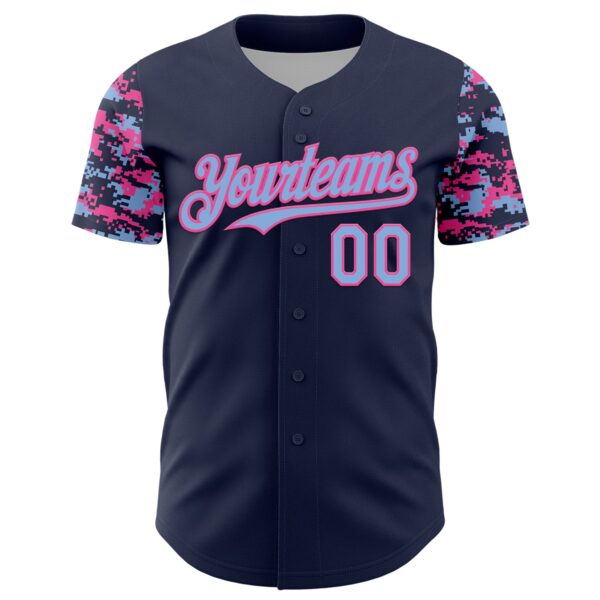 Custom Navy Light Blue-Pink Digital Camo Two Tone Authentic Baseball Jersey