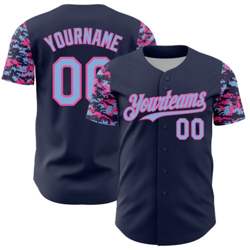 TwoTone1368 Custom Navy Light Blue-Pink Digital Camo Two Tone Authentic Baseball Jersey