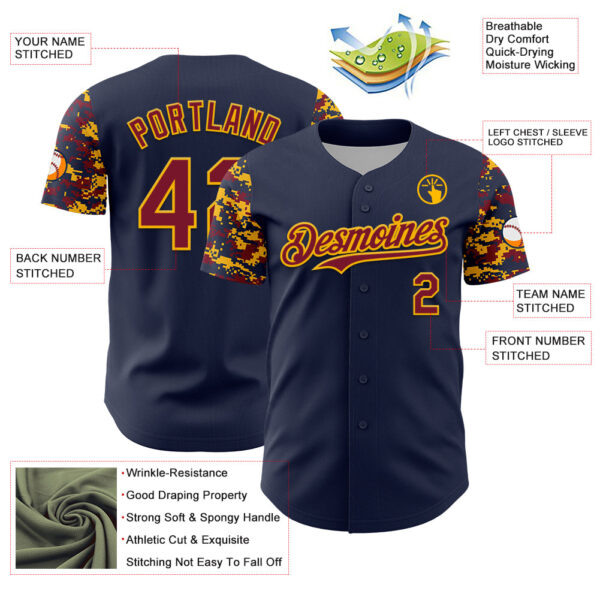 Custom Navy Crimson-Gold Digital Camo Two Tone Authentic Baseball Jersey