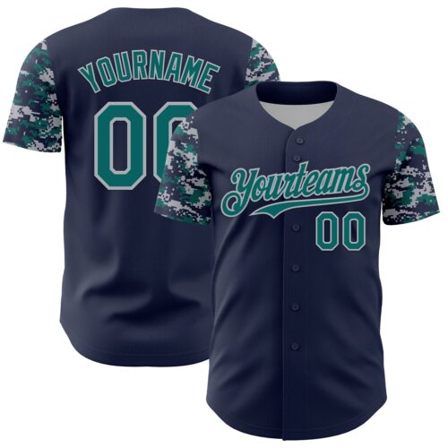 TwoTone1370 Custom Navy Teal-Gray Digital Camo Two Tone Authentic Baseball Jersey