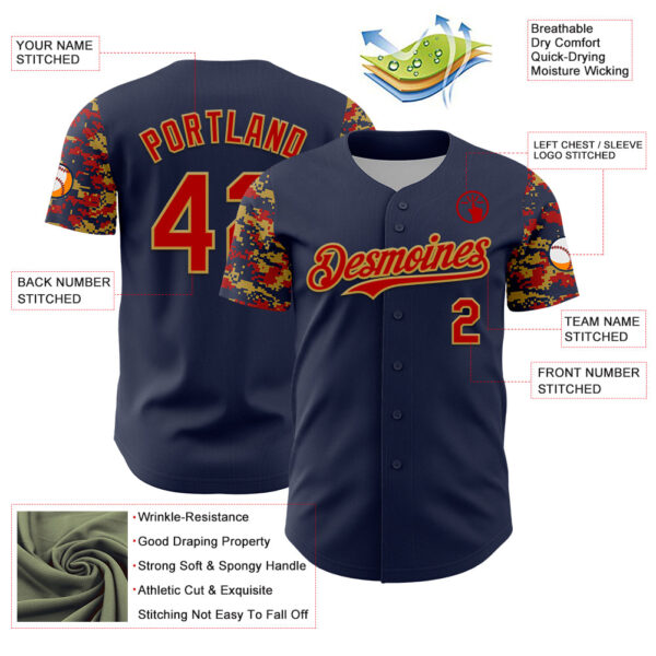 Custom Navy Red-Old Gold Digital Camo Two Tone Authentic Baseball Jersey