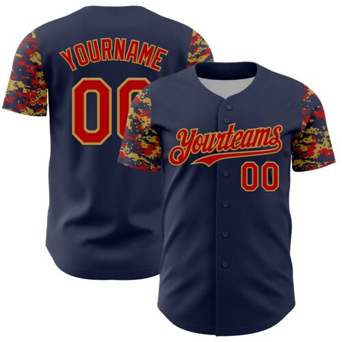 TwoTone1371 Custom Navy Red-Old Gold Digital Camo Two Tone Authentic Baseball Jersey