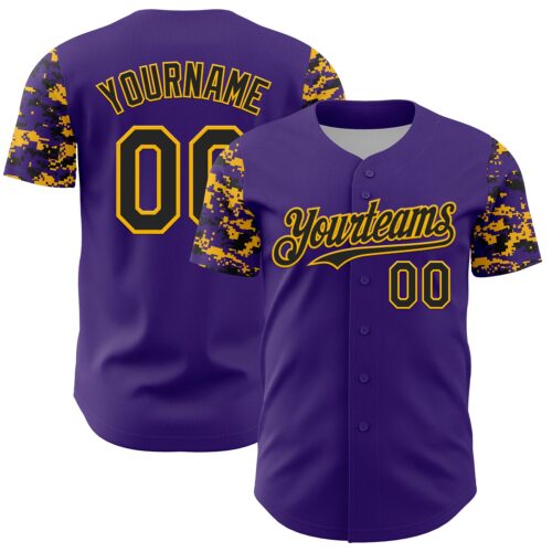 TwoTone1372 Custom Purple Black-Gold Digital Camo Two Tone Authentic Baseball Jersey