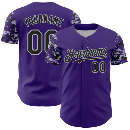 TwoTone1373 Custom Purple Black-Gray Digital Camo Two Tone Authentic Baseball Jersey