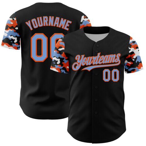 TwoTone1374 Custom Black Powder Blue Orange-White Digital Camo Two Tone Authentic Baseball Jersey