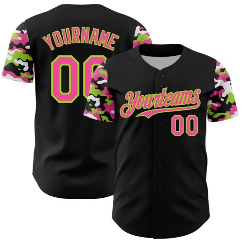 TwoTone1376 Custom Black Pink Neon Green-White Digital Camo Two Tone Authentic Baseball Jersey
