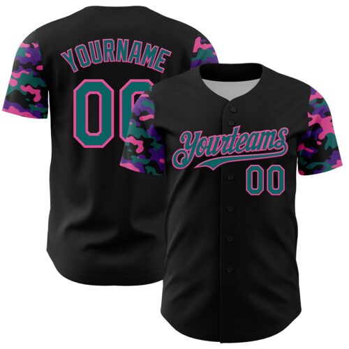 TwoTone1378 Custom Black Teal Pink-Purple Digital Camo Two Tone Authentic Baseball Jersey