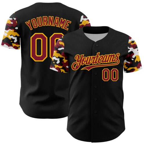 TwoTone1380 Custom Black Crimson Gold-White Digital Camo Two Tone Authentic Baseball Jersey