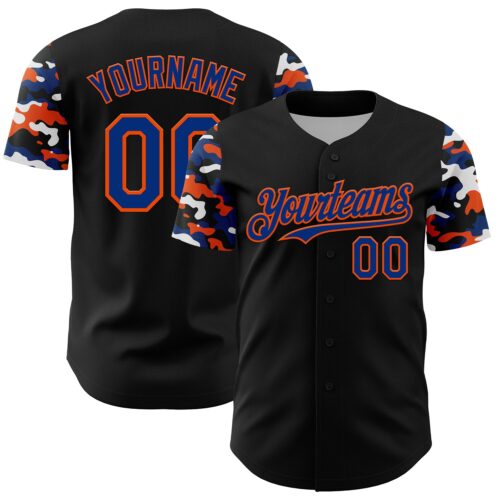 TwoTone1381 Custom Black Royal Orange-White Digital Camo Two Tone Authentic Baseball Jersey