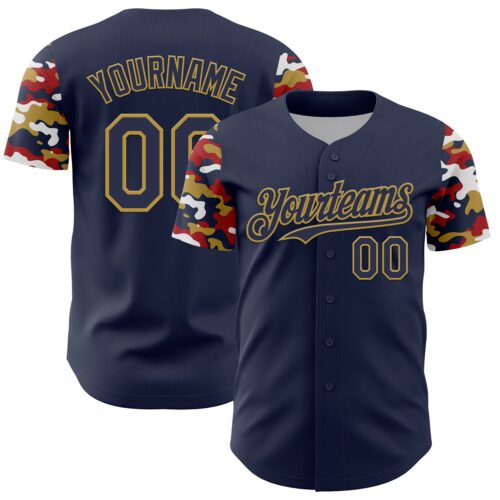 TwoTone1383 Custom Navy Old Gold Red-White Digital Camo Two Tone Authentic Baseball Jersey