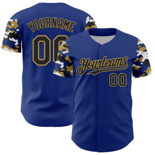TwoTone1385 Custom Royal Black Old Gold-White Digital Camo Two Tone Authentic Baseball Jersey