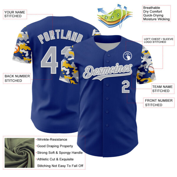 Custom Royal Gray White-Yellow Digital Camo Two Tone Authentic Baseball Jersey