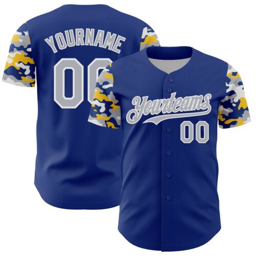 TwoTone1386 Custom Royal Gray White-Yellow Digital Camo Two Tone Authentic Baseball Jersey