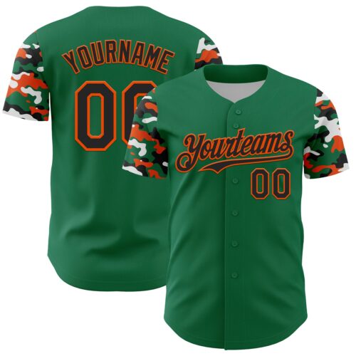 TwoTone1387 Custom Kelly Green Black Orange-White Digital Camo Two Tone Authentic Baseball Jersey