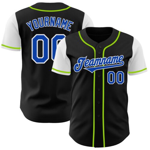 TwoTone1388 Custom Black Thunder Blue Neon Green-White Two Tone Authentic Baseball Jersey