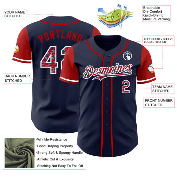 Custom Navy Camo Red-White Authentic Two Tone Baseball Jersey