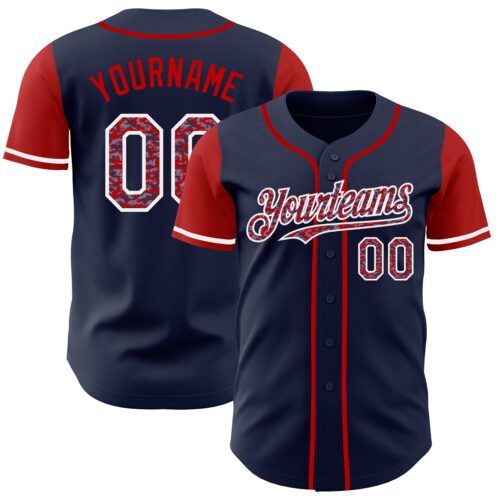 TwoTone1392 Custom Navy Camo Red-White Authentic Two Tone Baseball Jersey