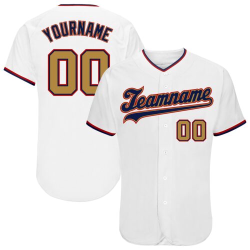 White0502 Custom White Old Gold-Navy Authentic Baseball Jersey