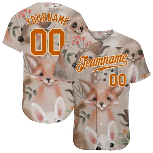 White0822 Custom White Texas Orange-Cream 3D Pattern Design Foxes Authentic Baseball Jersey