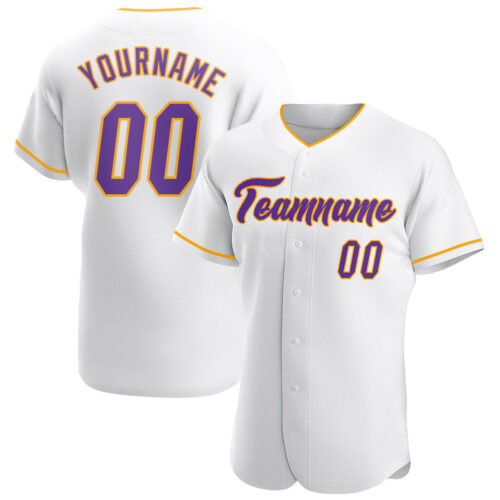 White0908 Custom White Purple-Gold Authentic Baseball Jersey