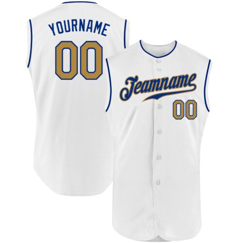 White0915 Custom White Old Gold-Royal Authentic Sleeveless Baseball Jersey