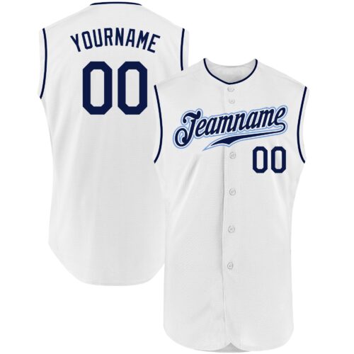 White0918 Custom White Navy Authentic Sleeveless Baseball Jersey