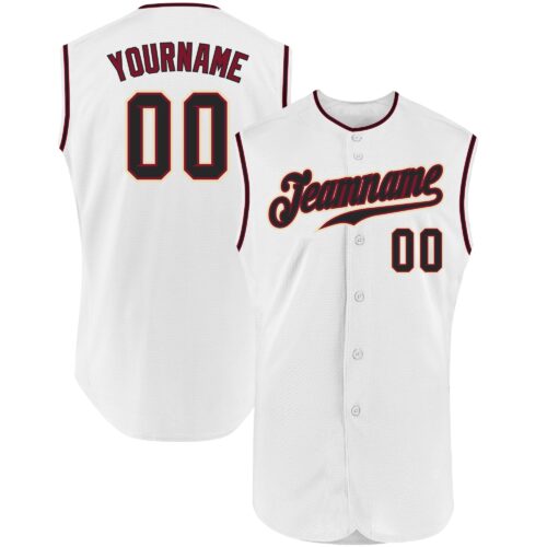 White0924 Custom White Black-Crimson Authentic Sleeveless Baseball Jersey