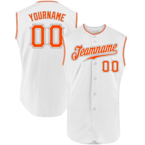 White0942 Custom White Orange-Gray Authentic Sleeveless Baseball Jersey