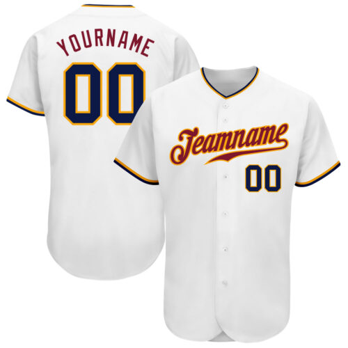 White0964 Custom White Navy-Gold Authentic Baseball Jersey
