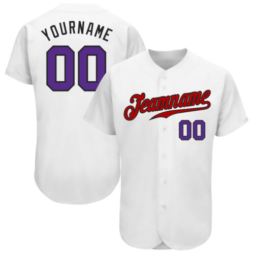 White0972 Custom White Purple-Red Authentic Baseball Jersey