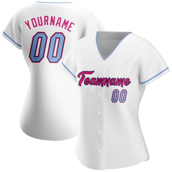 Custom White Light Blue Black-Hot Pink Authentic Baseball Jersey