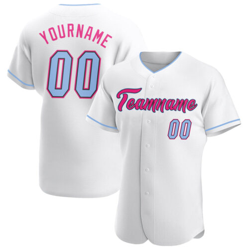 White1114 Custom White Light Blue Black-Hot Pink Authentic Baseball Jersey