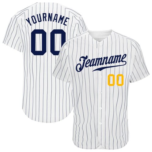 White1118 Custom White Navy Pinstripe Navy-Gold Authentic Baseball Jersey