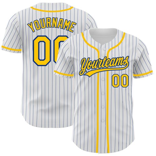 White1210 Custom White Royal Pinstripe Gold Authentic Baseball Jersey